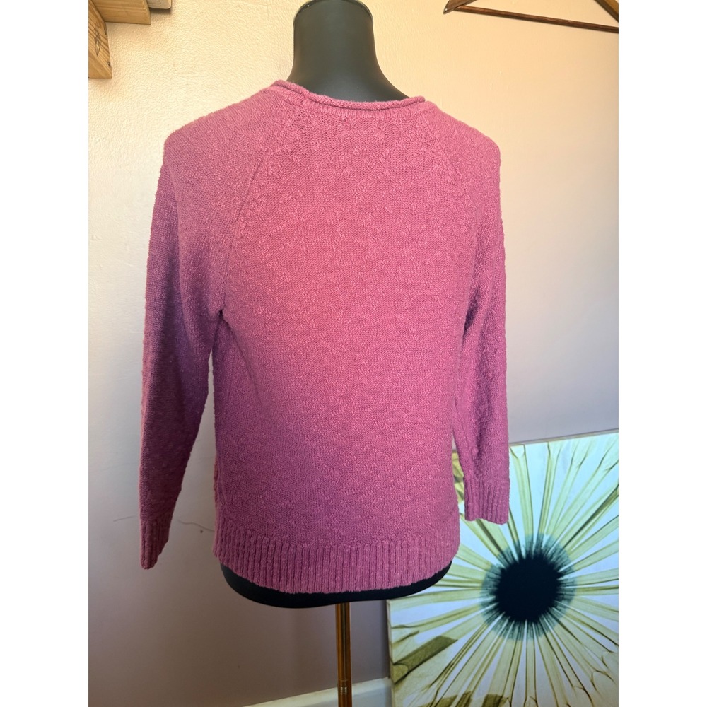 LL Bean Womens Size M Petite Pink Textured Knit Crewneck Raglan Pullover Sweater - Picture 6 of 7